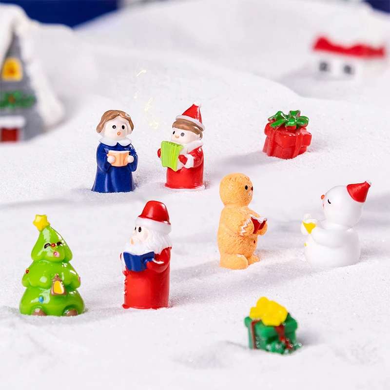 Mini Cartoon Gingerbread Man Snowman Choirs Figurines Christmas Micro Landscape Ornament Home Desktop Car Dashboard Decorations