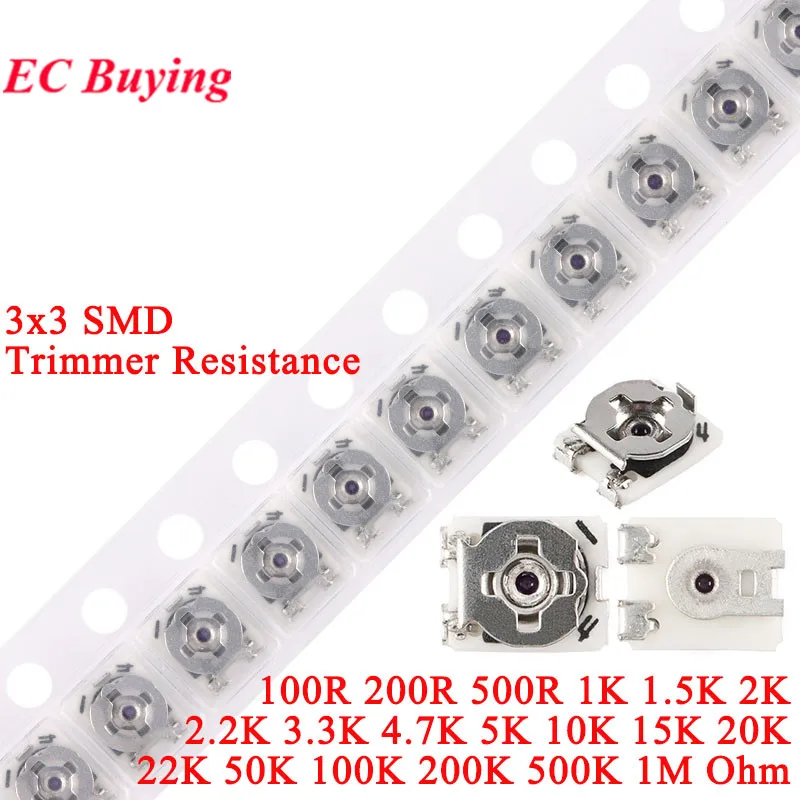 5-100szt 3*3 Potencjometr rezystancji trymera SMD 3X3 Regulowany rezystor zmienny 100 200 500 1K 2K 5K 10K 20K 50K 100K 1M Ohm