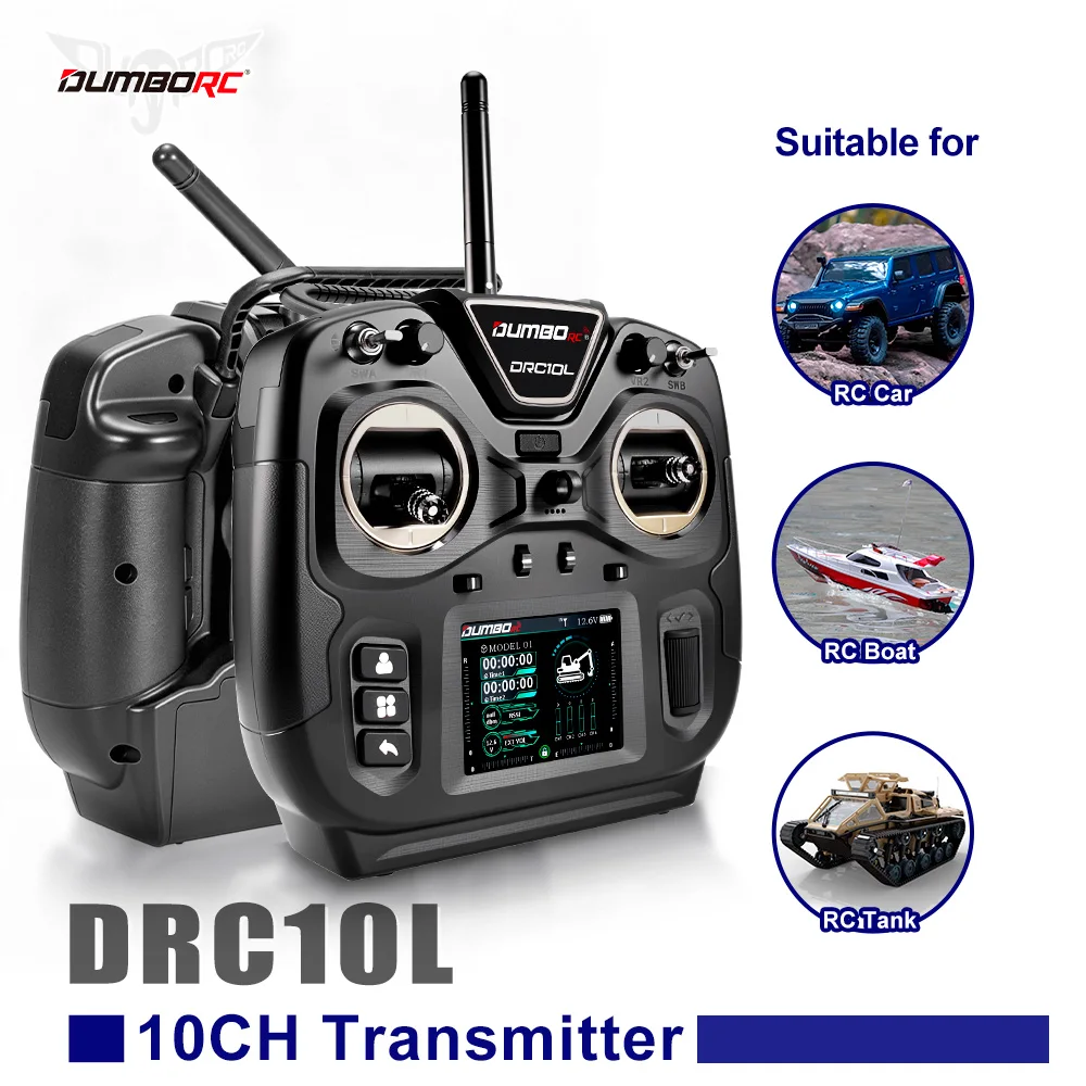 DUMBORC RC Transmitter DRC10L 10CH Coach Mode 20 Model Memory for RC Car Boat Tank Mech