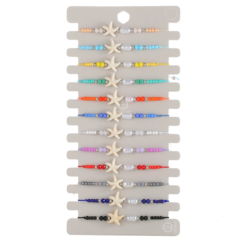 12pcs Multi-style Bracelets Set Gossip Starfish Heart Charms Bracelet Adjustable Rope Bracelet Jewelry for Girls