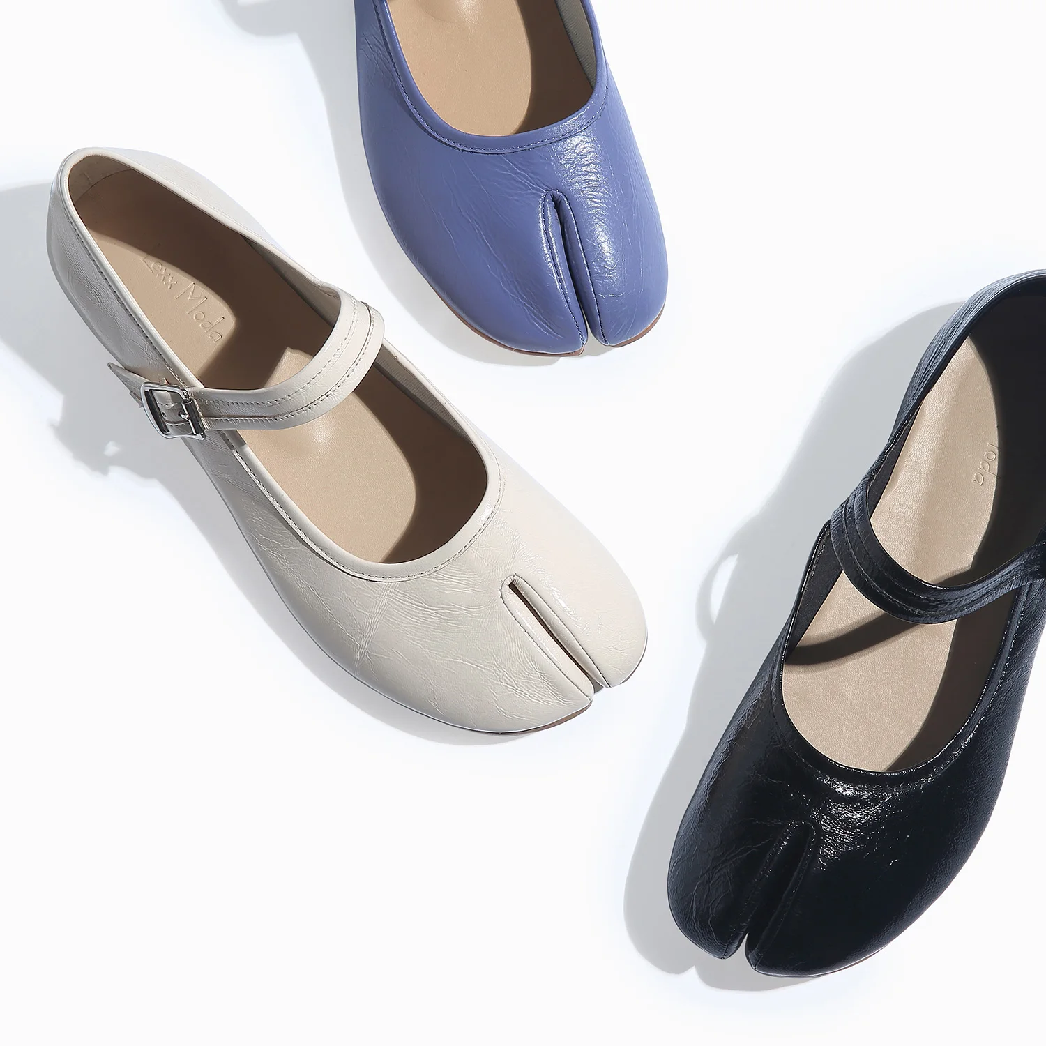 

Black Genuine Leather Split-Toe Mary Jane Flats, Handmade Goodyear Welt, Vintage Style Daily Wear Shoes