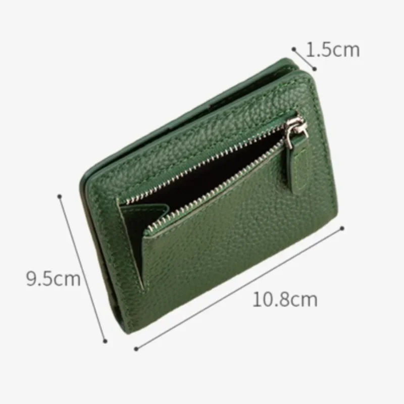 Carteras de cuero genuino para mujer, monederos de piel de vaca, cartera pequeña corta y delgada con botones, tarjetero para mujer, monedero