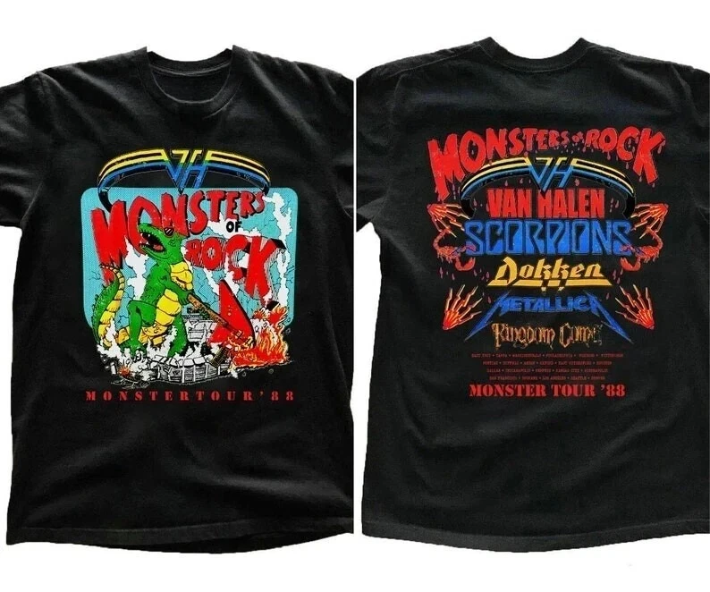 

1988 Monsters of Rock Tour Concert T-Shirt, Monsters Tour '88 Shirt, 90s Rock To Vintage Alphabet Pattern T-Shirt