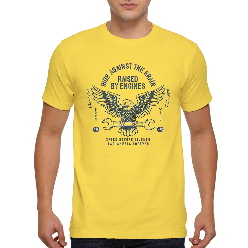 Mens 100% Cotton T Shirt Engines Eagle Wrench Speed Before Silence Vintage Biker Print Breathable Short Sleeve Daily Wear