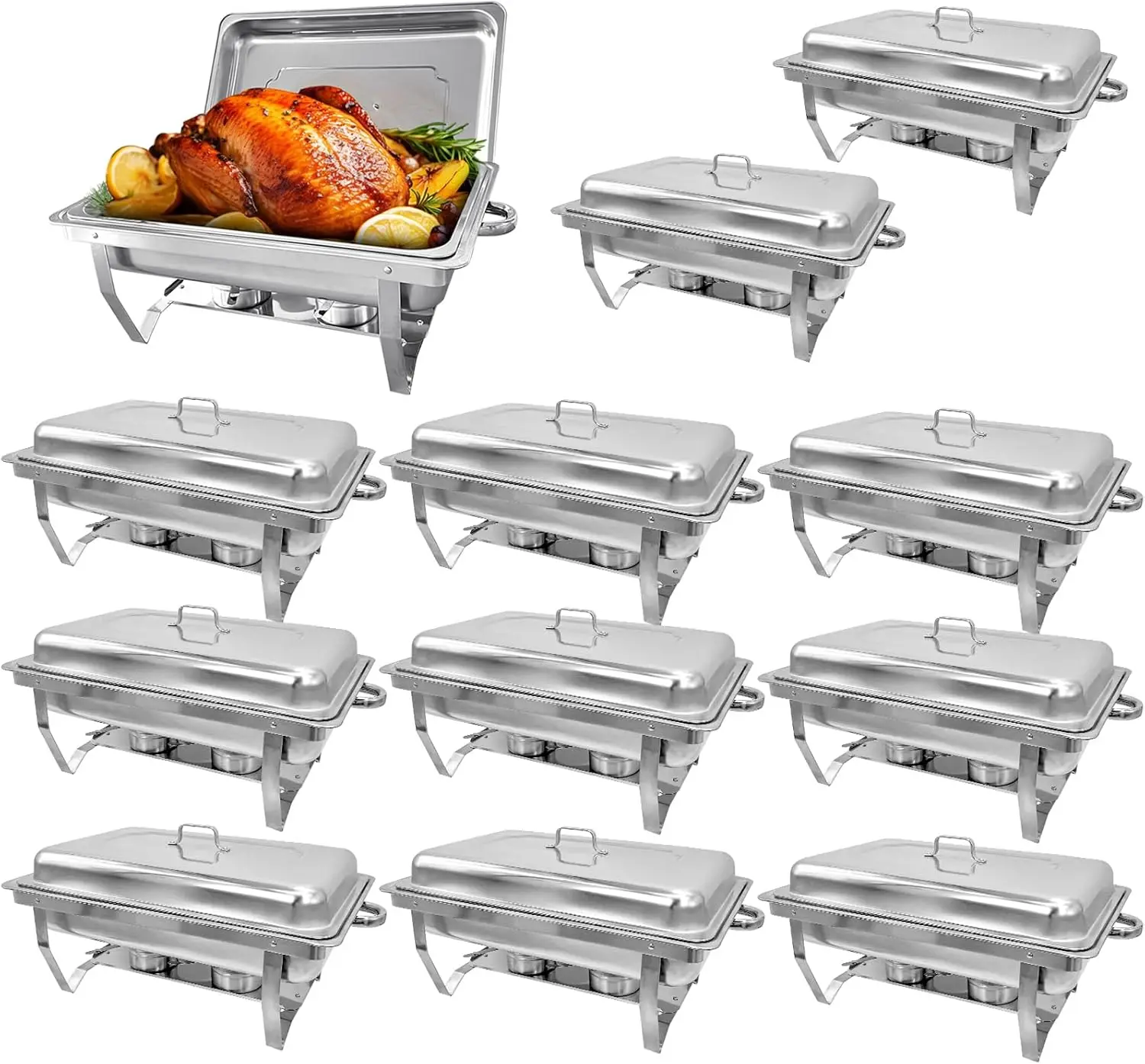 12 Pack Stainless Steel Chafing Dishes 8 Quart Full Size Chafing Dish Buffet Set Silver Rectangular Catering Chafer Warmer for