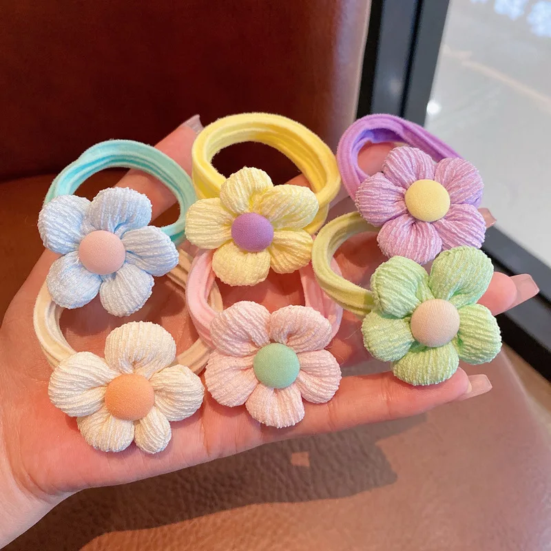 6PCS Girls' Headwear New Children's Flower Headrope High Elastic Hair Rope Girls Tied High Ponytail Simple Hair Accessories