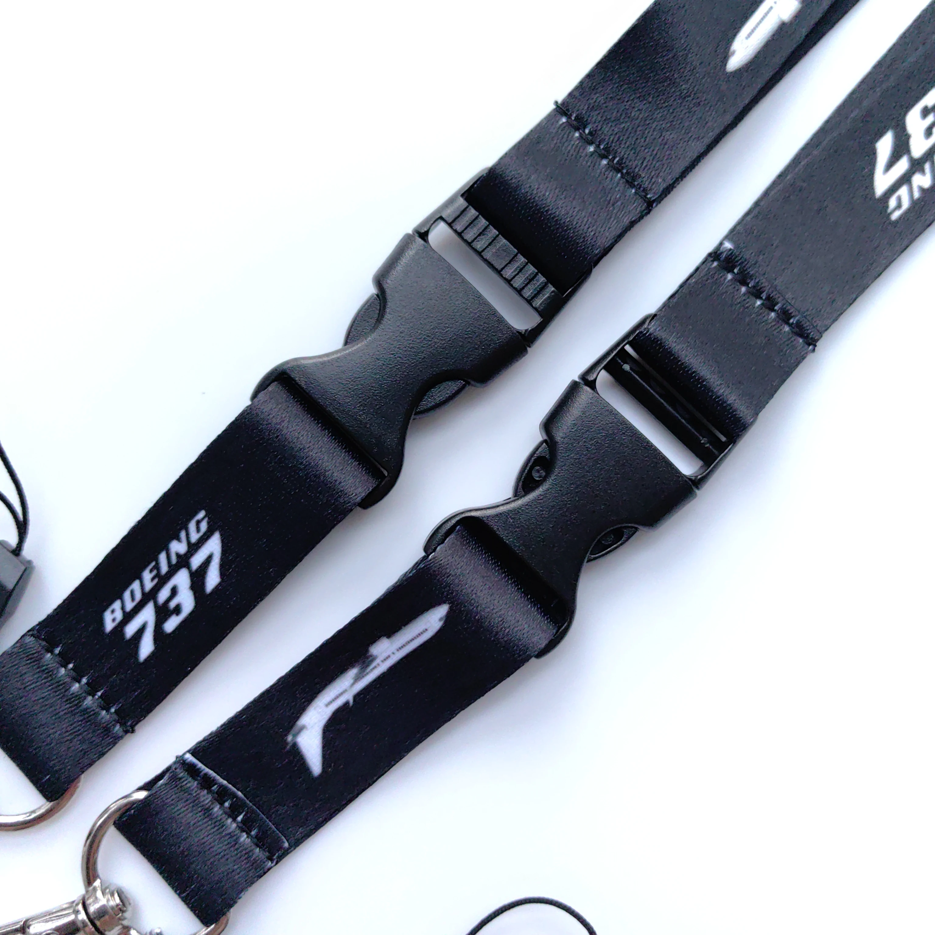 1PC Metal Hook With Clasp Polyester Lanyard 737 Black Boeing Aircraft Lanyard Keychain Suitable For ID Card