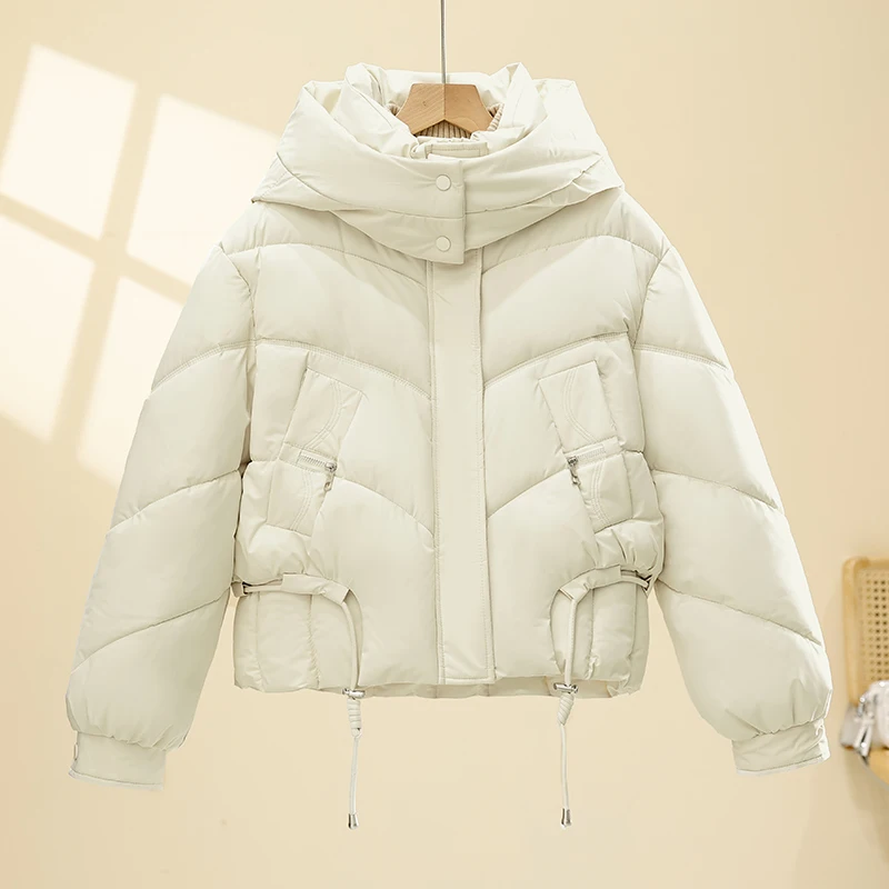 

Detachable Hat down Cotton Jaet Women's Outerwear New Winter ular ort Sle Small Size Quilted Coat Zipper Closure