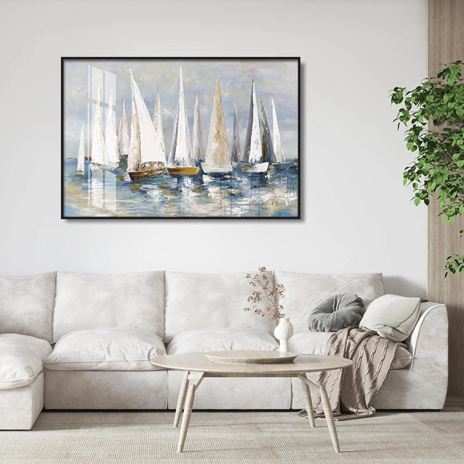 Modern Coastal Sailboat Canvas Prints, Abstract Ocean Yacht Wall Art, Nautical Unframed Poster, Luxury Home Decor