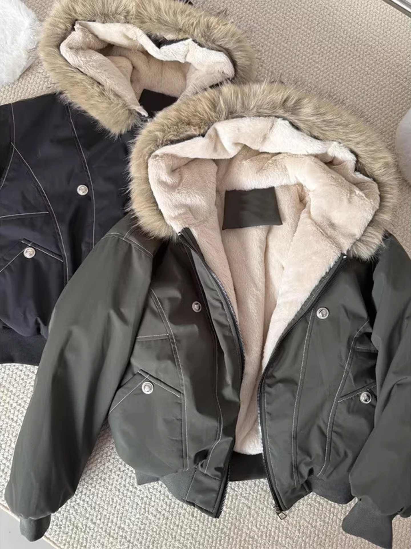 

Корейская женская парка Thiened Fce на подкладке из натуральной кожи и меха, зимняя куртка, прочная длинная застежка-молния...