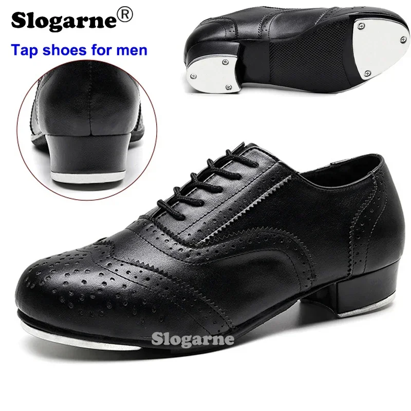 2024 New Men Tap Shoes Boys 3CM Heels Tap Shoes Man Leather Tap Dance Shoes Students Large Size 45 Dance Sneakers Drop Shipping