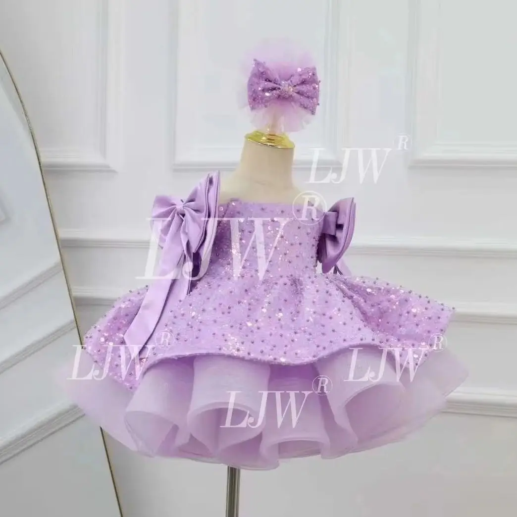 Purple Glitter Baby Girl Tutu Dress Big Bow Sleeveless Princess Gown Wedding Baptism Toddler 1st Birthday Party Photoshoot Forma