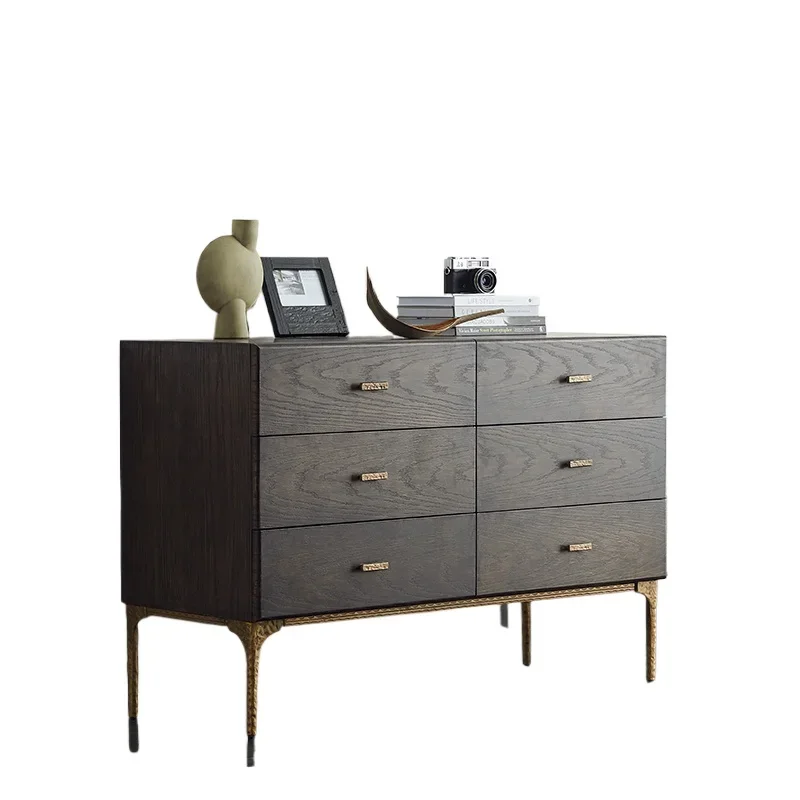 

Nordic retro solid wood, bedroom TV storage cabinet light luxury post-modern drawer locker