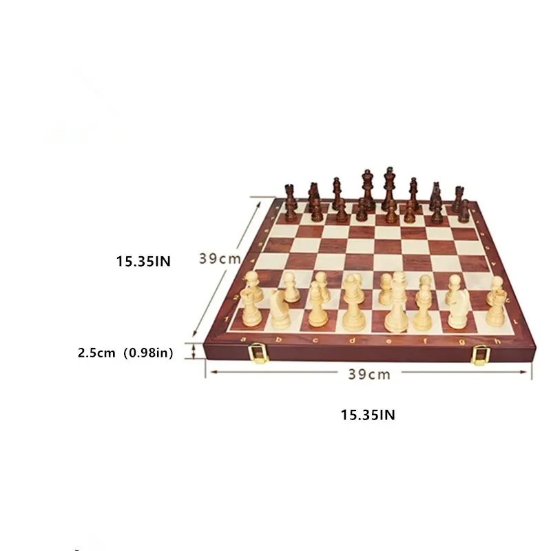Chess Pieces Solid Wood with More than 2 High-grade Wooden Folding Board Match Game Entertainment 39*39cm/15.35in