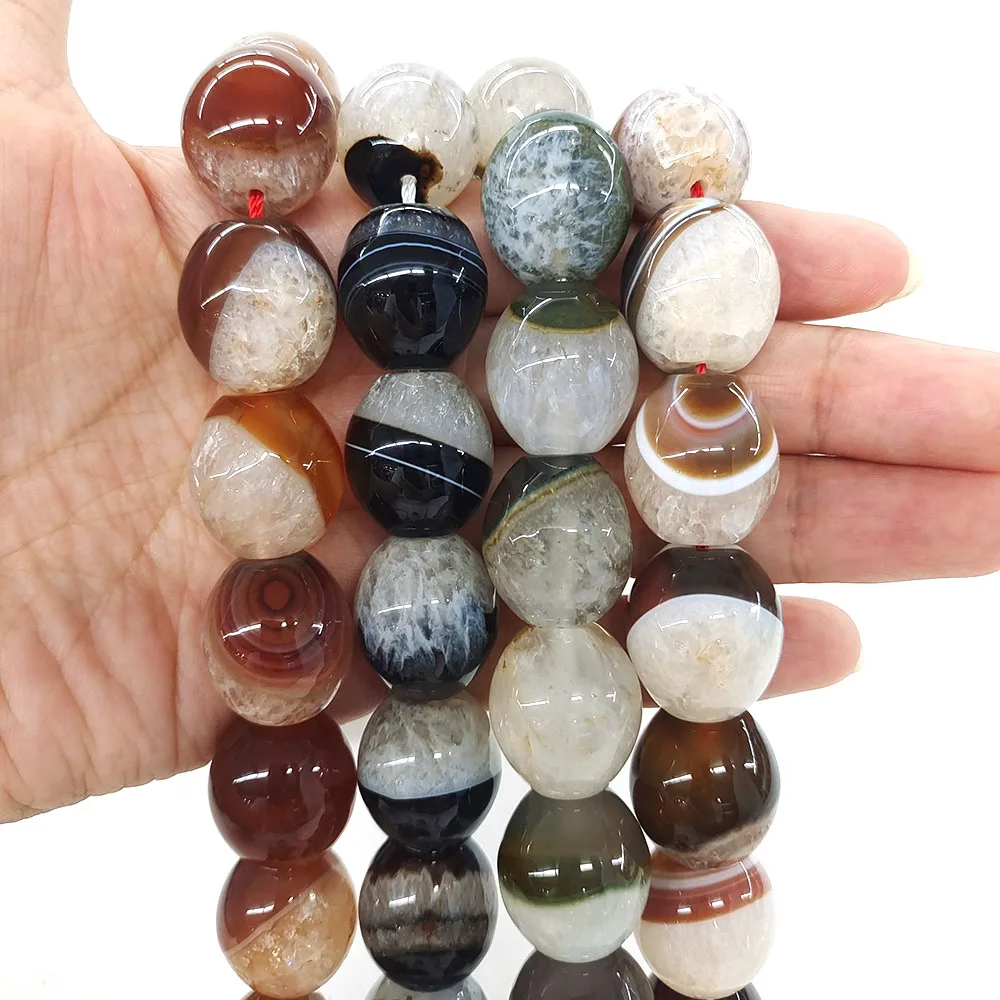 19x18mm Drum Shape Beads Natural Stones Black Gray Red Uruguayan Agate Quartz Crystal Gemstone Bead for DIY Jewelry Making Gifts