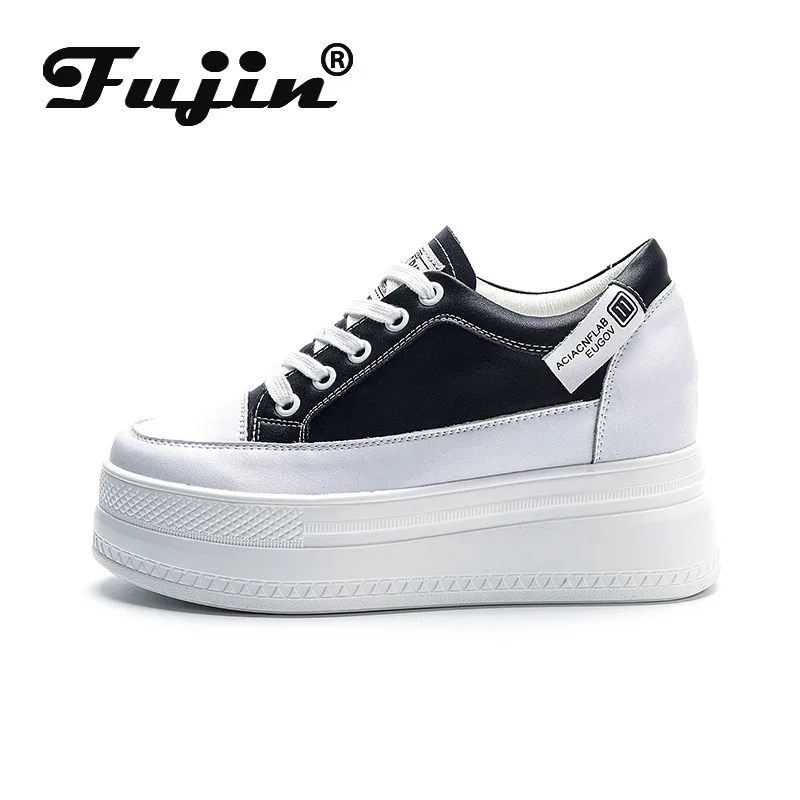 

Fujin 8cm Platform Wedge Sneakers White Shoes Genuine Leather Lace Up Spring Autumn Shoes Winter Women Breathable Comfy Shoes