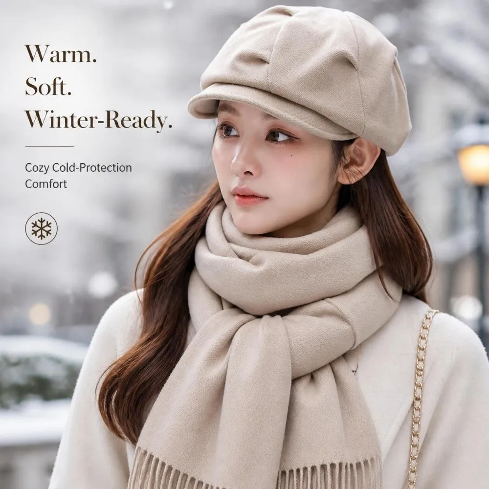 Simple Solid Color Painter Cap Warm Windproof Woolen Beret Hat Forward Caps Women