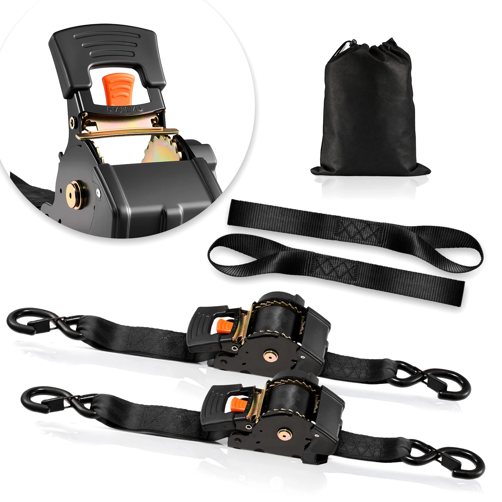 Retractable Ratchet Straps, 2 in x 10 ft, 3033 lbs Break Strength, 2 Soft Loops, 2 Pack, Tie Down Straps with S Hooks, Tie Down Ratcheting for Moving, Trailers, Motorcycles, Kayaks, Car Roof