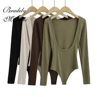 Ropa Sexy de manga larga para mujer, jersey de Color sólido, una línea de cuello, body sin espalda, mono de punto, Top
