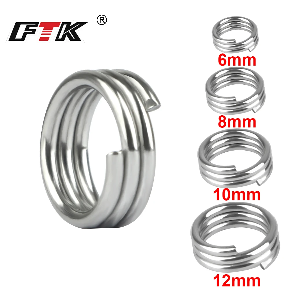 

FTK 100Pcs Fishing Split Rings 6-12MM Crank Hard Bait Snap Silver Stainless Steel Double Loop Split Open Carp Fishing Lure Pesca