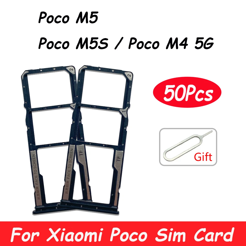 50Pcs , For Xiaomi Poco M4 5G M5 M5S Nano Sim Card Holder Tray Dual SD Card chip slot drawer Replacement Part