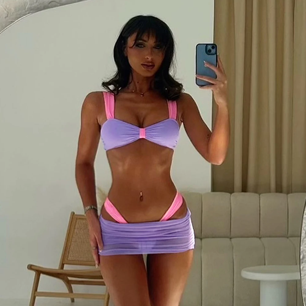 3 Stuks Bikini Set Micro Bikini 2024 Sexy Vrouwen Badpakken Vrouwelijke Badmode Badpak Badpakken Beachwear Thong Biquini