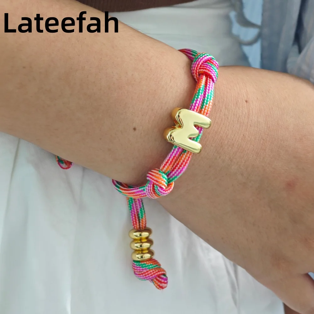 

Браслет Lateefah с двойным отверстием 26, английский пузырь, браслет с начальной буквой, милый ручной браслет из веревки, подарок