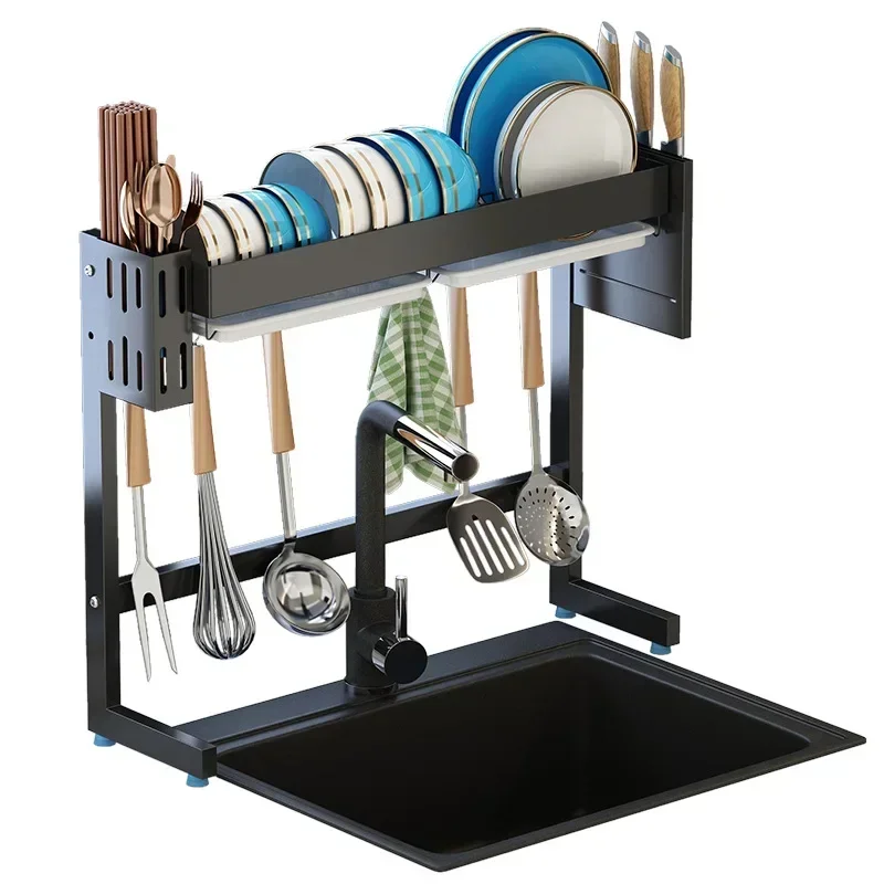 

Slim Kitchen Sink OrganizerDurable Stainless Steel Dish Rack Spacious Draining Board Adjustable Height Utensil Holder