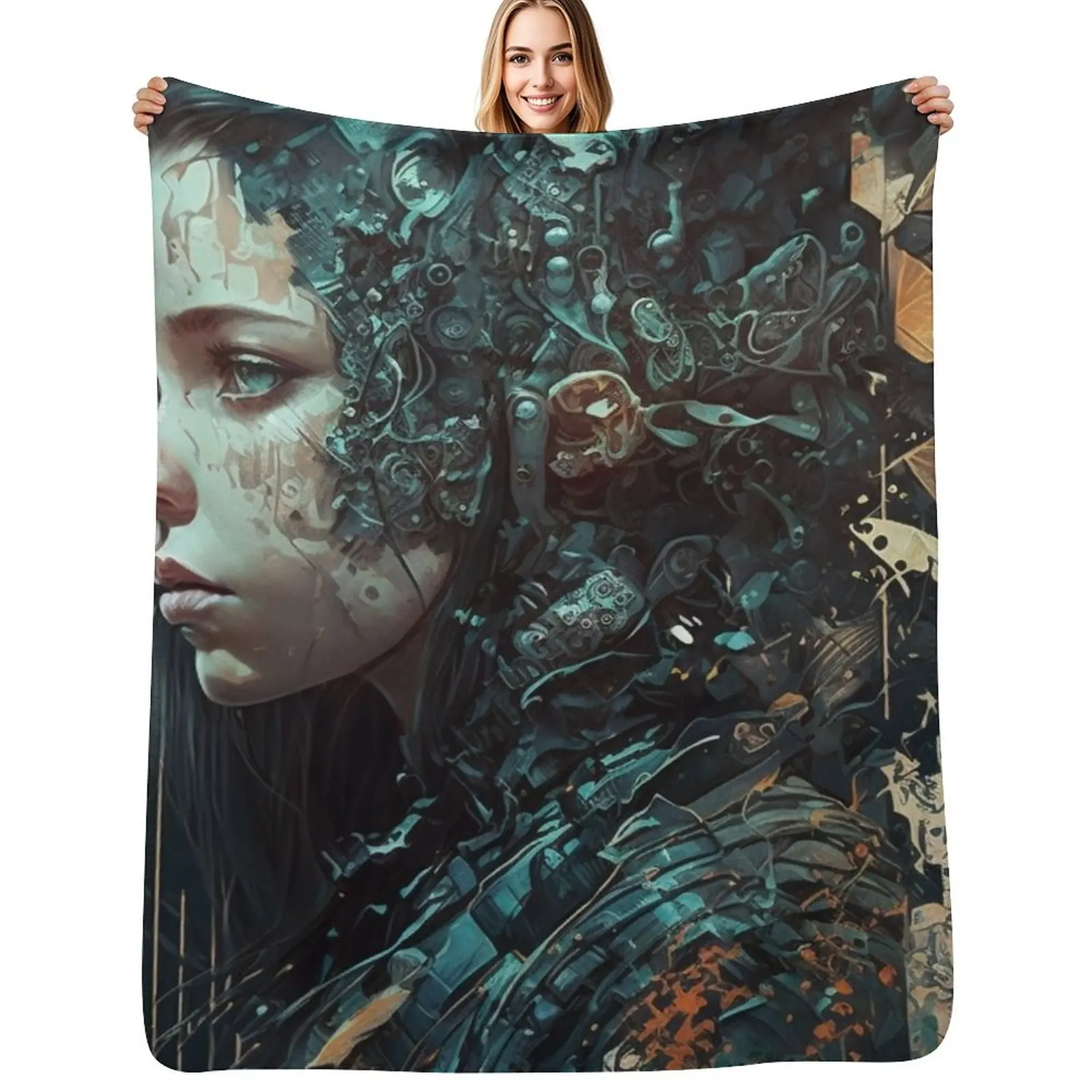 Cyberpunk Girl Throw Blanket Soft Bedroom Blanket for Night Sleeping