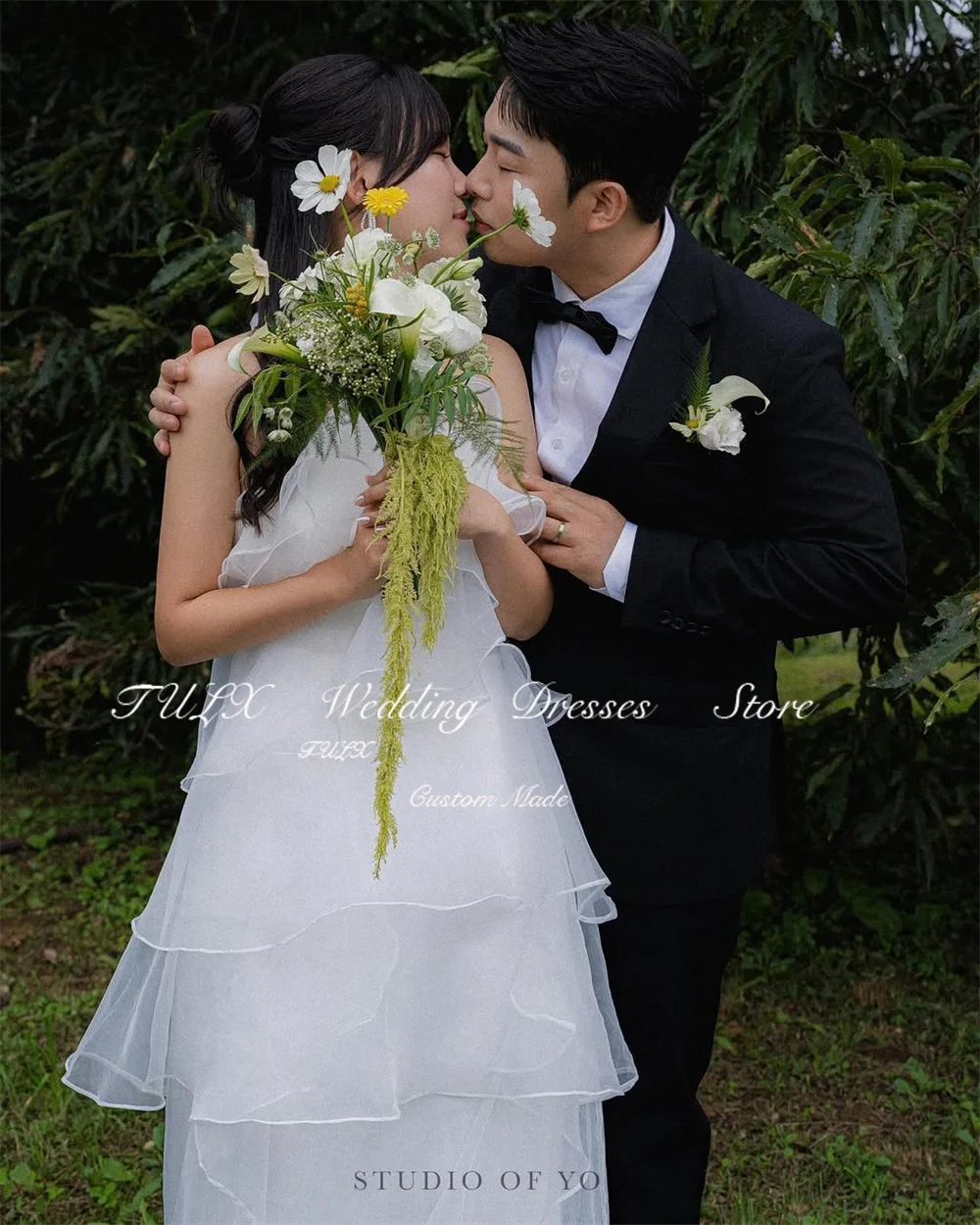 تولكس أنيقة الأورجانزا الرسن فساتين الزفاف كوريا تبادل لاطلاق النار الصورة ألف خط طويل المتدرج زي العرائس مشد مخصص ستنسخدريس 2026 #2