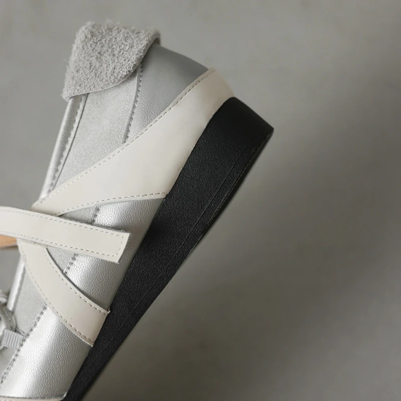 Women's new spring and autumn leather cowhide lace up square toe belt buckle low heel casual sports single shoe