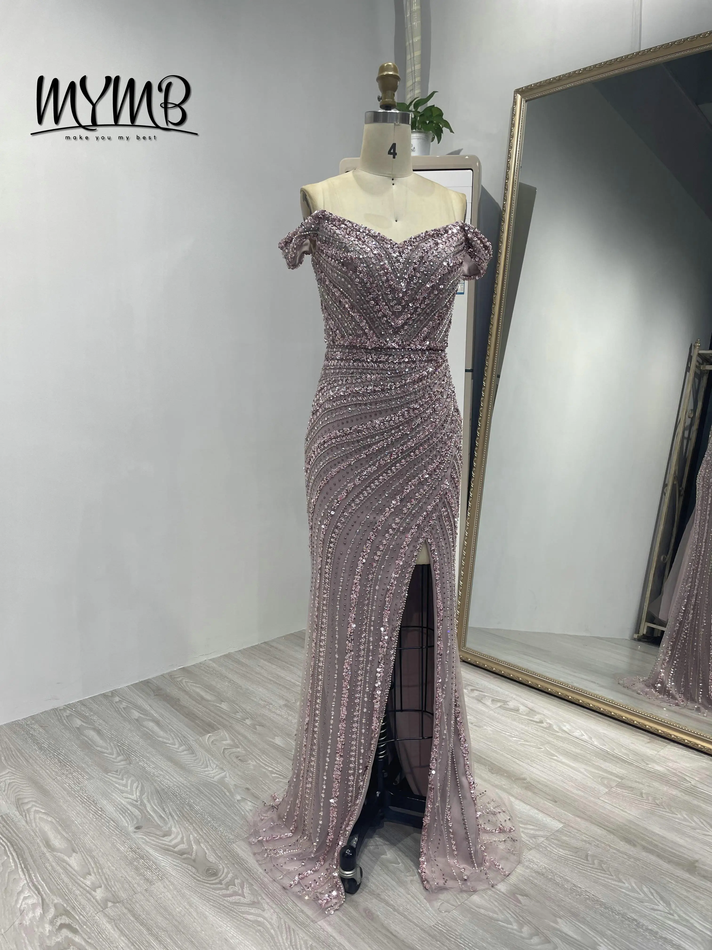 MYMB Luxury Pink Champagne Short Sleeves Strapless Sweatheart Neck Slit Couture Dress Dresses Women Casual Vestidos DSL62482-3