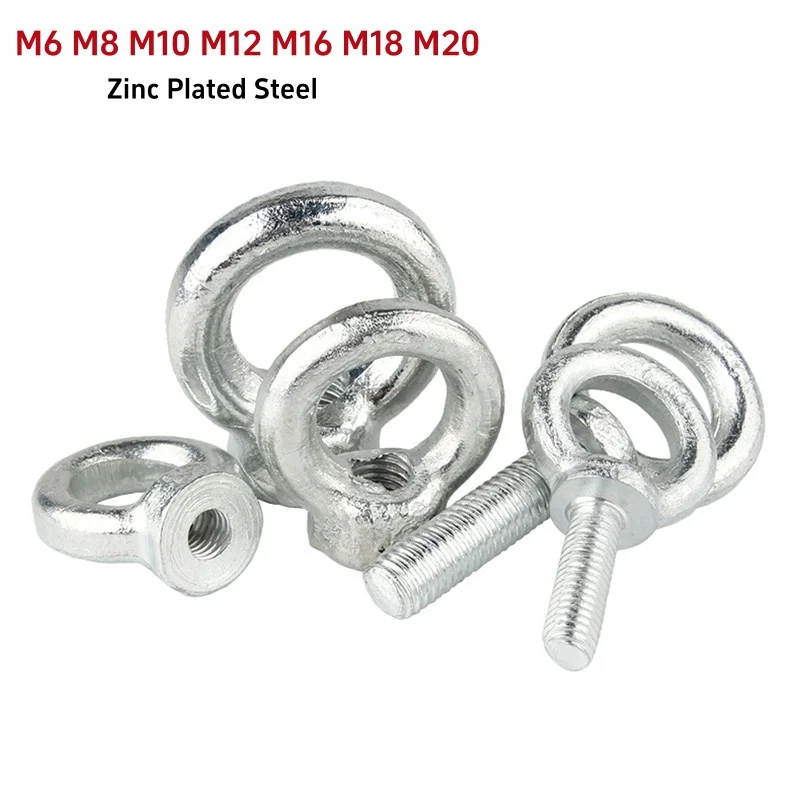 Lifting Eye Bolt Nut M6 M8 M10 M12 M16 M20 Bright Zinc Plated Steel Heavy Duty Ring Screws Ring Hooking Loop Hole for Cable Rope