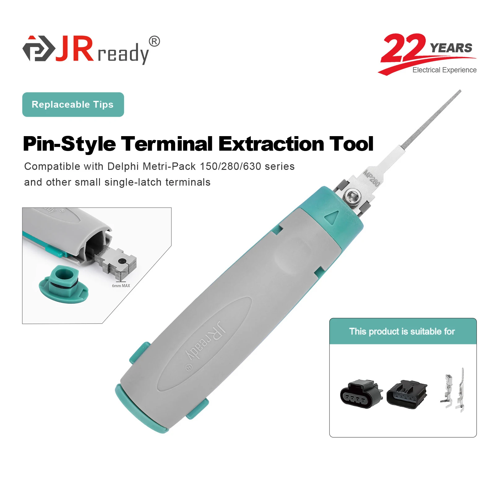 JRready JRconDRK-MP280 Einpoliges Terminal-Extraktionswerkzeug Kompatibel mit Delphi Metri-Pack 150/280/630 Serie