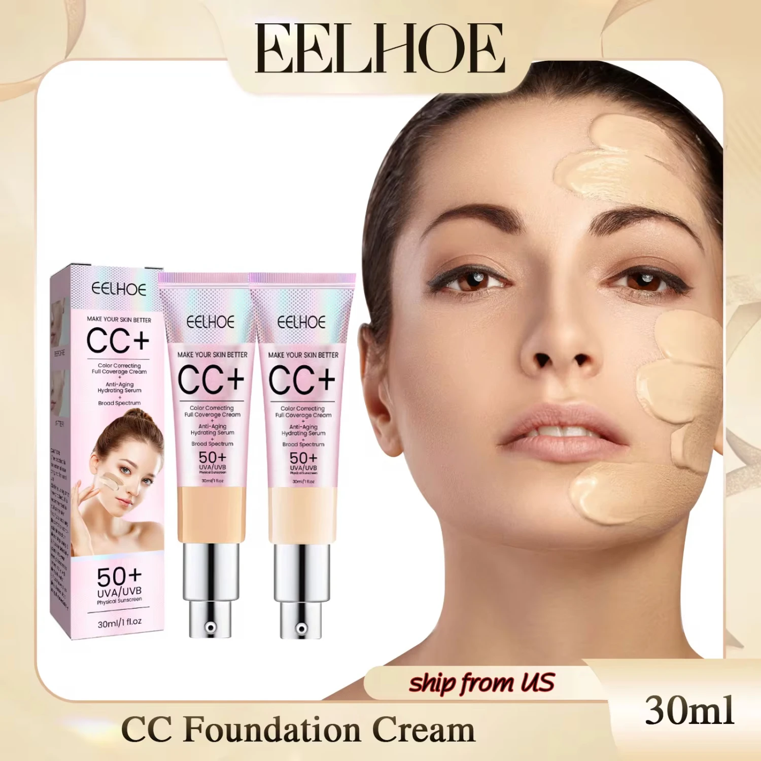 

CC Foundation Cream Natural Moisturizing Waterproof Brightening Foundation Concealer Coverage Blemish Oil-control Lasting Makeup