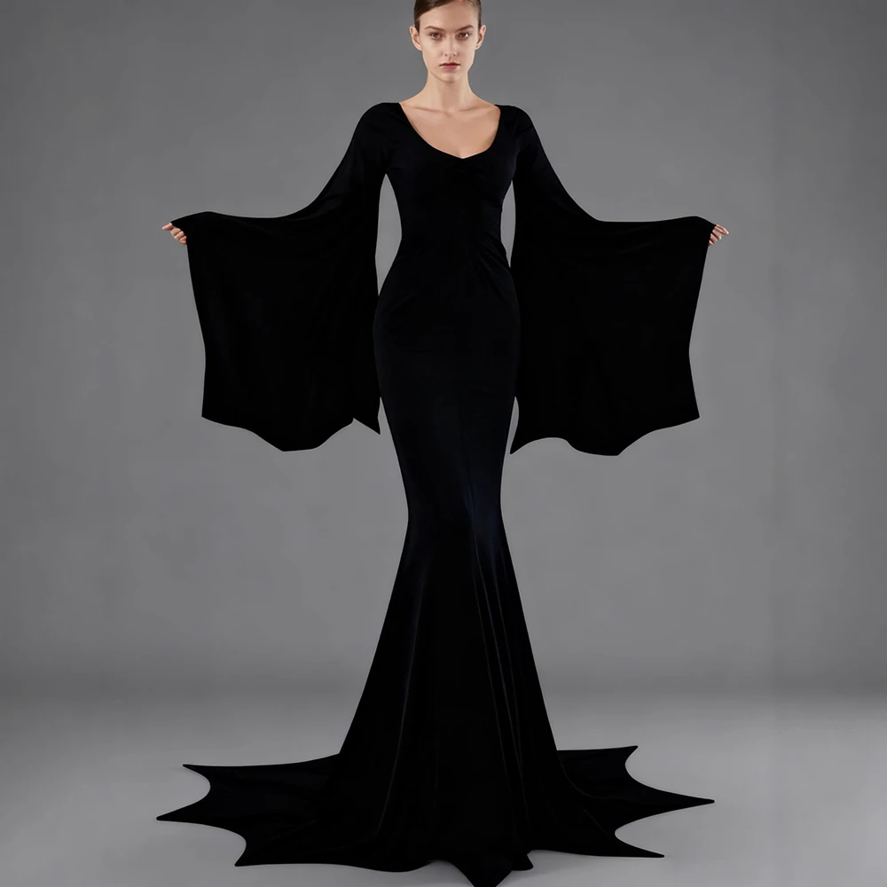 

Черный бархатный сексуальный костюм для противоположного секса, женское платье в форме летучей мыши, дизайн для взрослых, играющих на демоне, косплей, длинное платье вампира