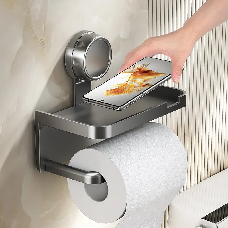 Suction Cup Toilet Paper Box Roll Paper Towel Rack Storage Paper Tube Storage Household Toilet Without Hole Punching Wall Hangin