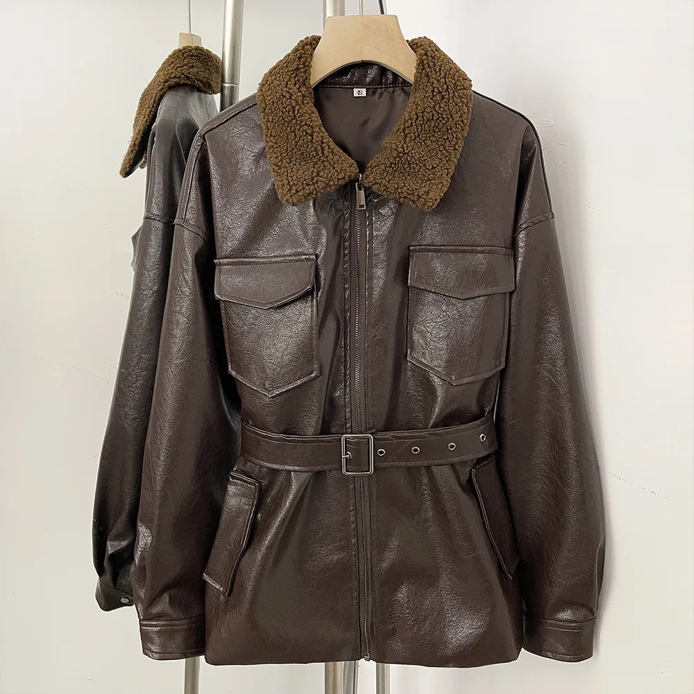 

Luxury Faux Leather Jacket Leather Top Fashion Women's Outerwear Woman 2026 High Quality Women's Artificial Fur Coat for Women