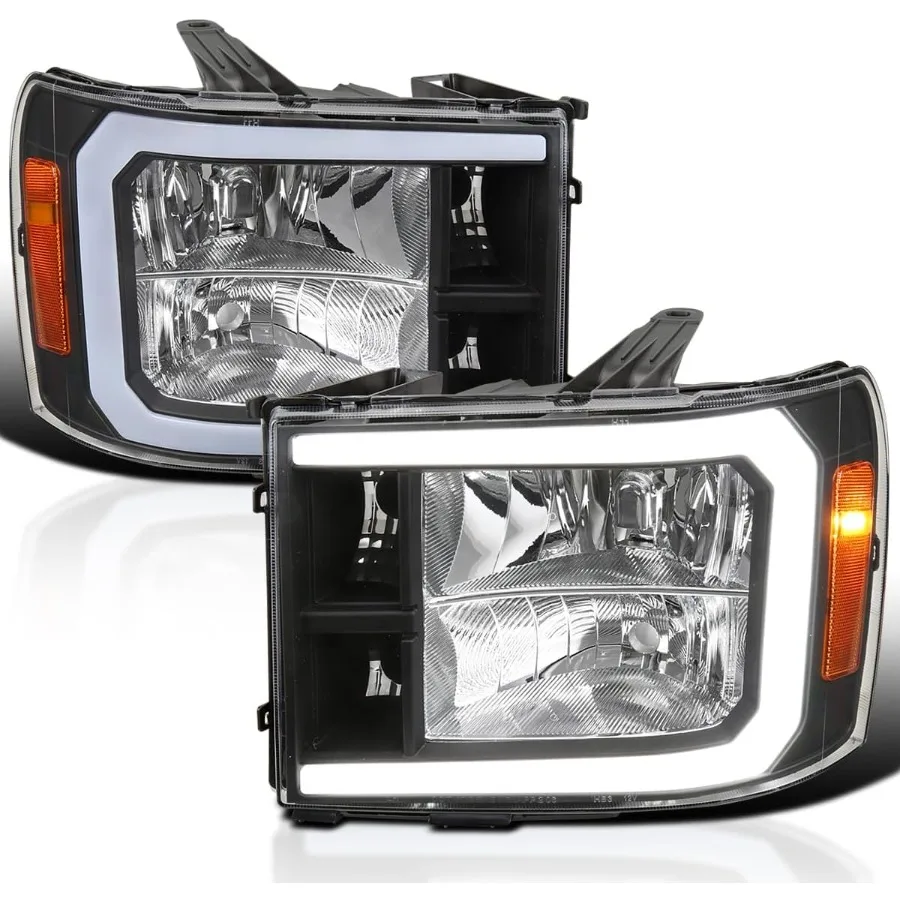 

Черные фары со светодиодной панелью, совместимые с GMC Sierra 1500, 2500HD, 3500HD 2007-2013 годов, левая и правая пара фар в сборе