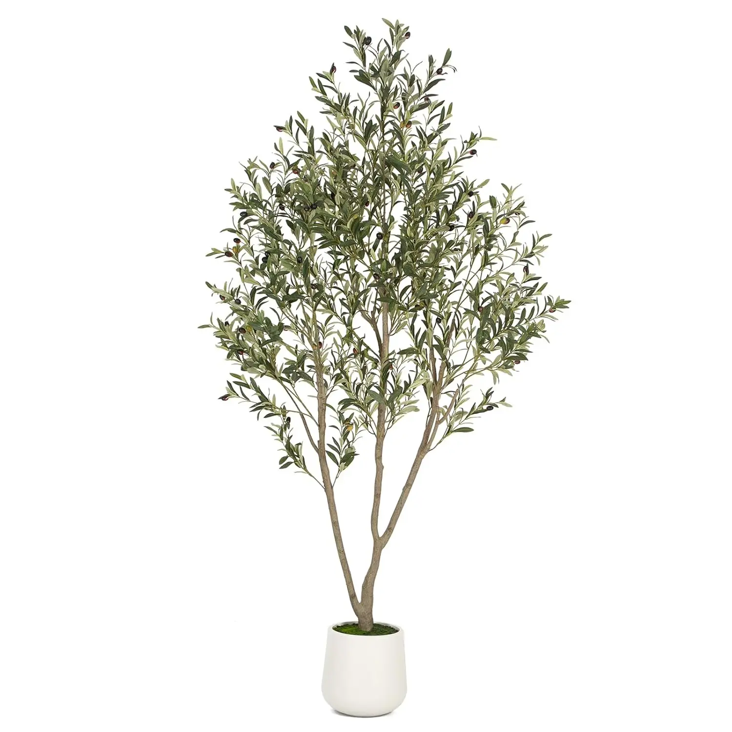 Olive Trees Artificial Indoor, 7FT Tall Faux Olive Tree with White Tall Planter, Artificial Plants with Natural Wood Trunk