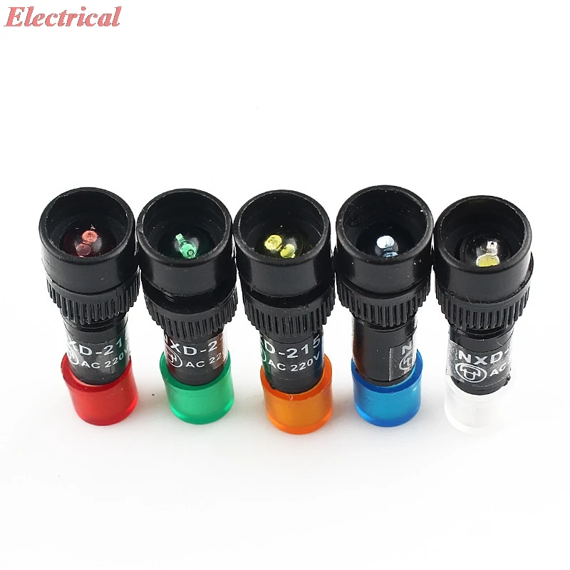 1pc NXD-215 Mini LED Power Signal Light Indicator Mounting Hole 8mm 2 Pins Red Green Yellow Blue White 12V 24V 220V