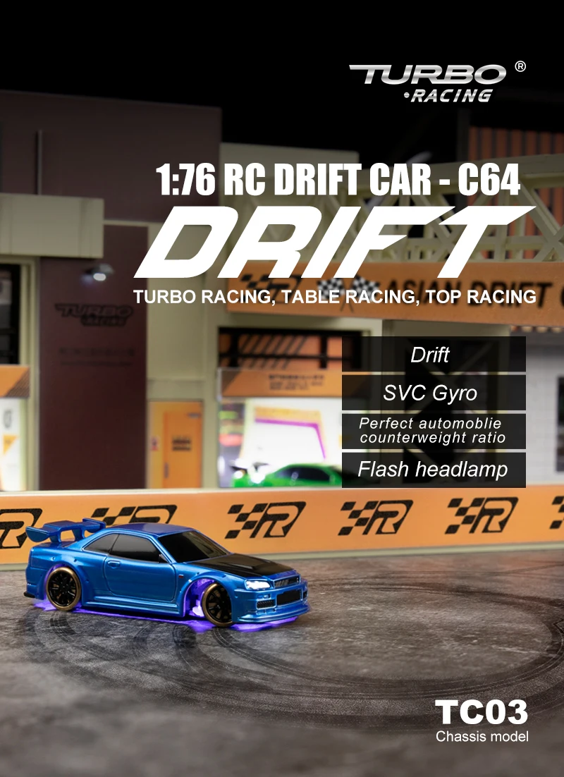 TURBO RACING ドリフトカー　C64 Turbo Racing C64 1:76 Drift RC Car z Gyro Radio pełna