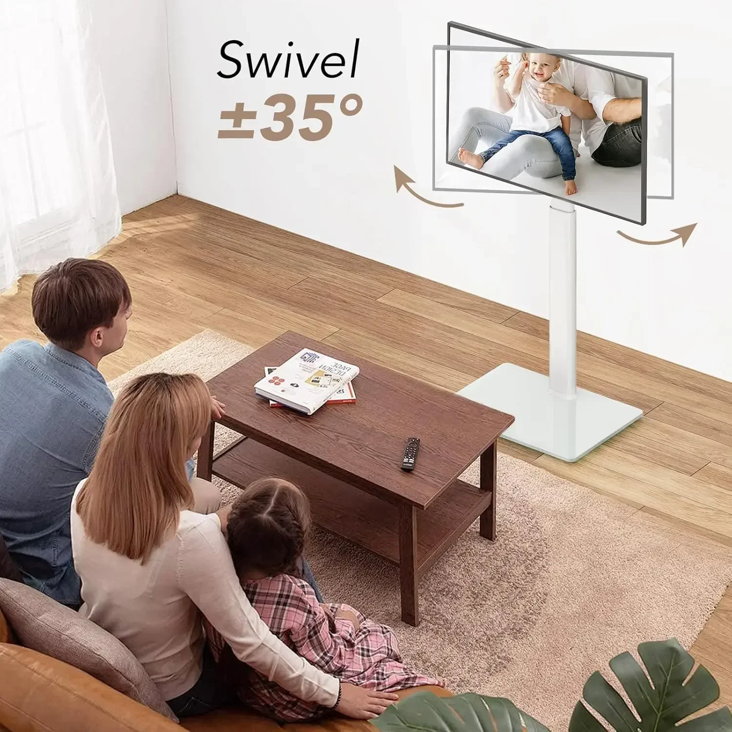 Universal Floor TV Stand with Mount 70 Degree Swivel 9 Level Height Adjustable and Space Saving Design for Most 27 to 65 inch LC