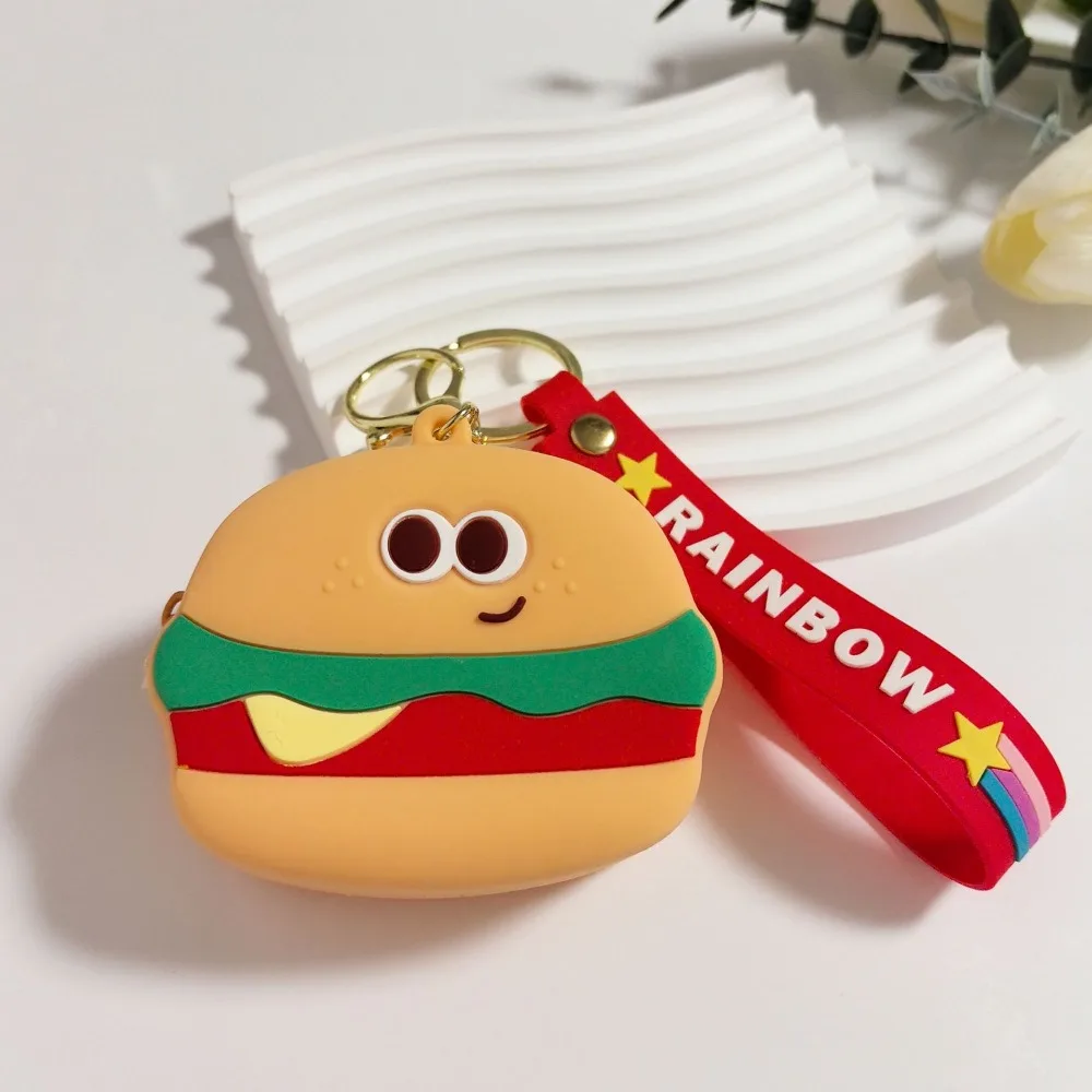 Food Silicone Coin Purse French Fries Hamburger Cartoon Keychain Bag Portable Chocolate Pie Earphone Bag Birthday