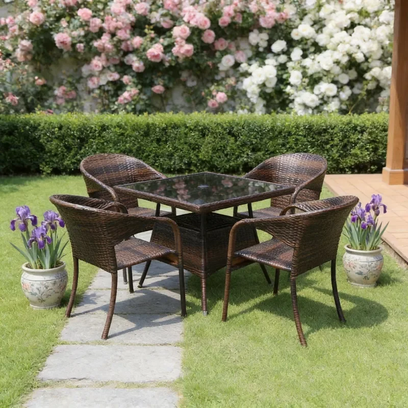 Outdoor Rattan Table and Chair Set 3 Piece Patio Furniture for Garden Balcony Terrace Leisure Dining