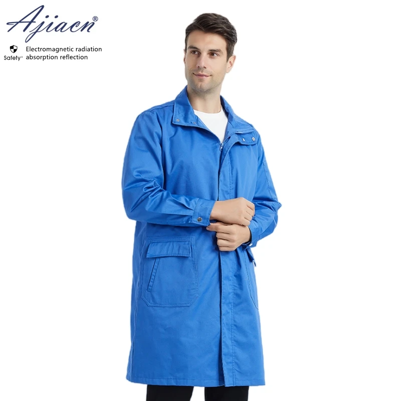 Unisex electromagnetic radiation protective overcoat power plants electrical equipment rooms EMF shielding work clothing﻿