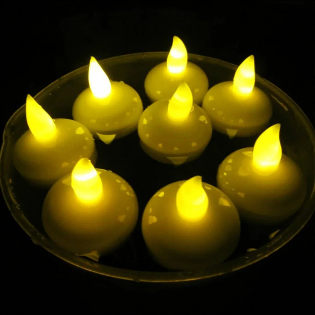 12 Pcs Waterproof Light Warm Candles Led Floating Round for Swimming Pool Flameless