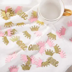 100pcs Golden Crown Party Confetti Pink Baby Shower Confetti Party Decor Princess Girl First Birthday Party Supplies