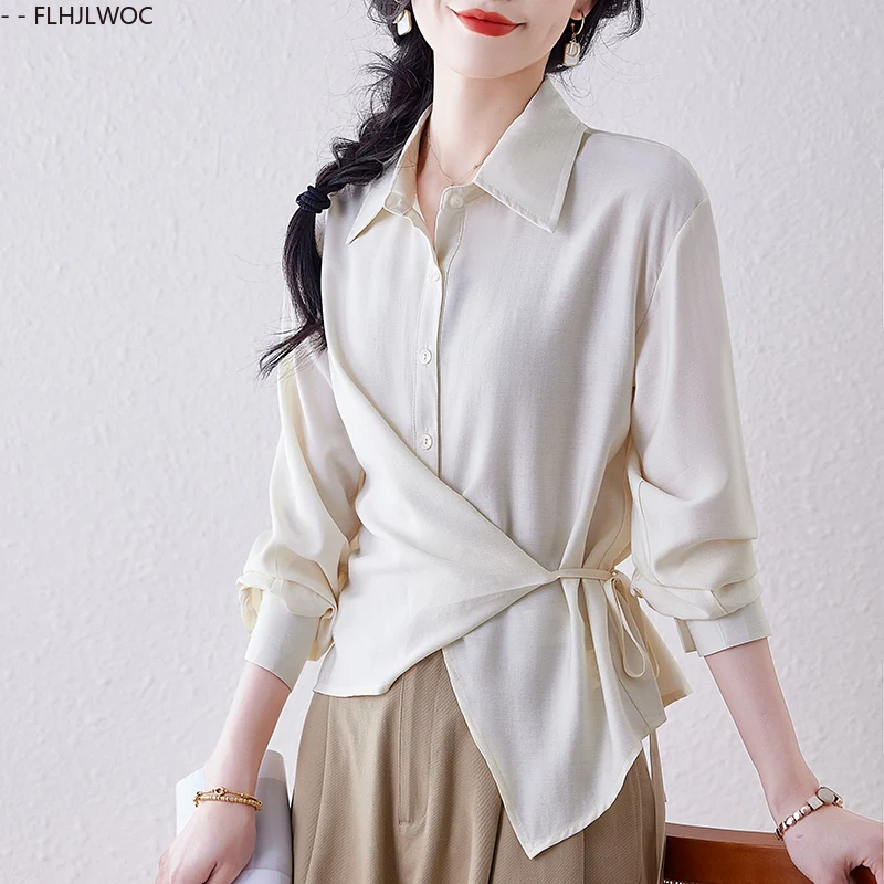 Tops de trabajo de algodón para ir al trabajo, blusas 2025, camisas elegantes negras de estilo francés para oficina para mujer, camisas elegantes de Corea con un solo pecho y botones