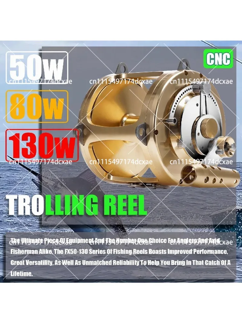 130W Ocean Saltwater 2-Speed Tuna Reel - Heavy Duty Big Game Boat Trolling Fishing Reel